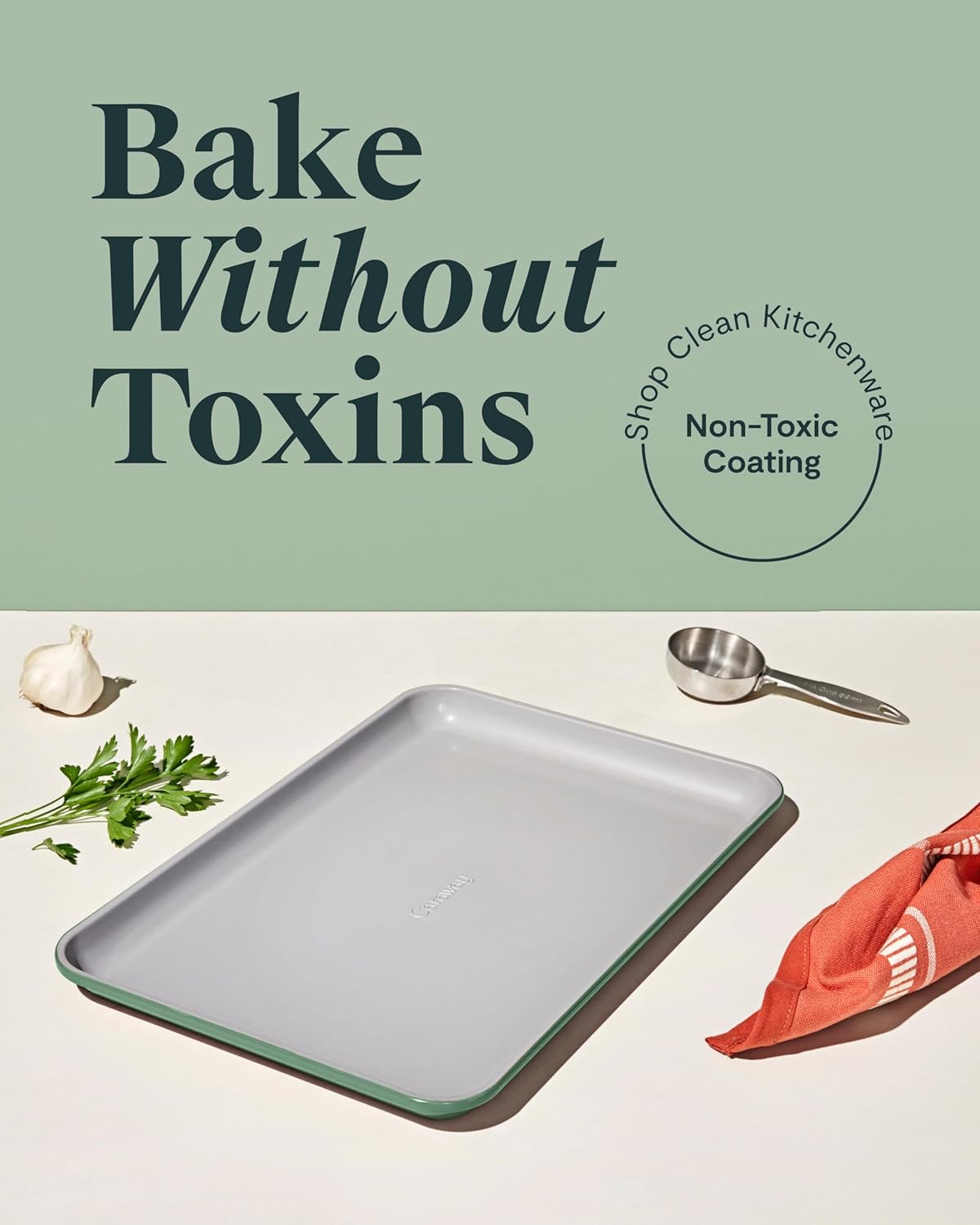 Caraway Non-Stick Ceramic Medium Baking Sheet - Naturally Slick Ceramic Coating - Non-Toxic, PTFE & PFOA Free - Perfect for Baking, Roasting, and More - Medium (15" x 10") - Sage
