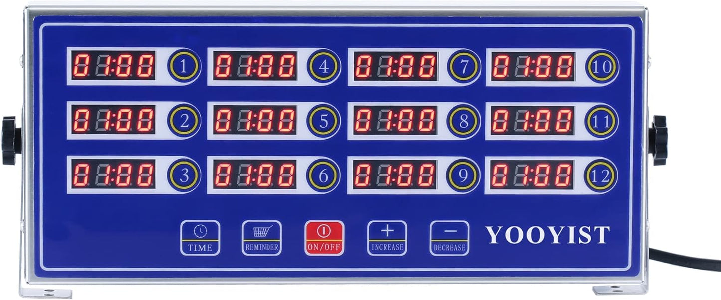 Kitchen Timers for Cooking – 12 Channel Commercial Kitchen Timer Restaurant Kitchen Supplies – Stainless Steel LED Technology Kitchen Timer Digital – Reminder Function, Loud Alarm, Blue
