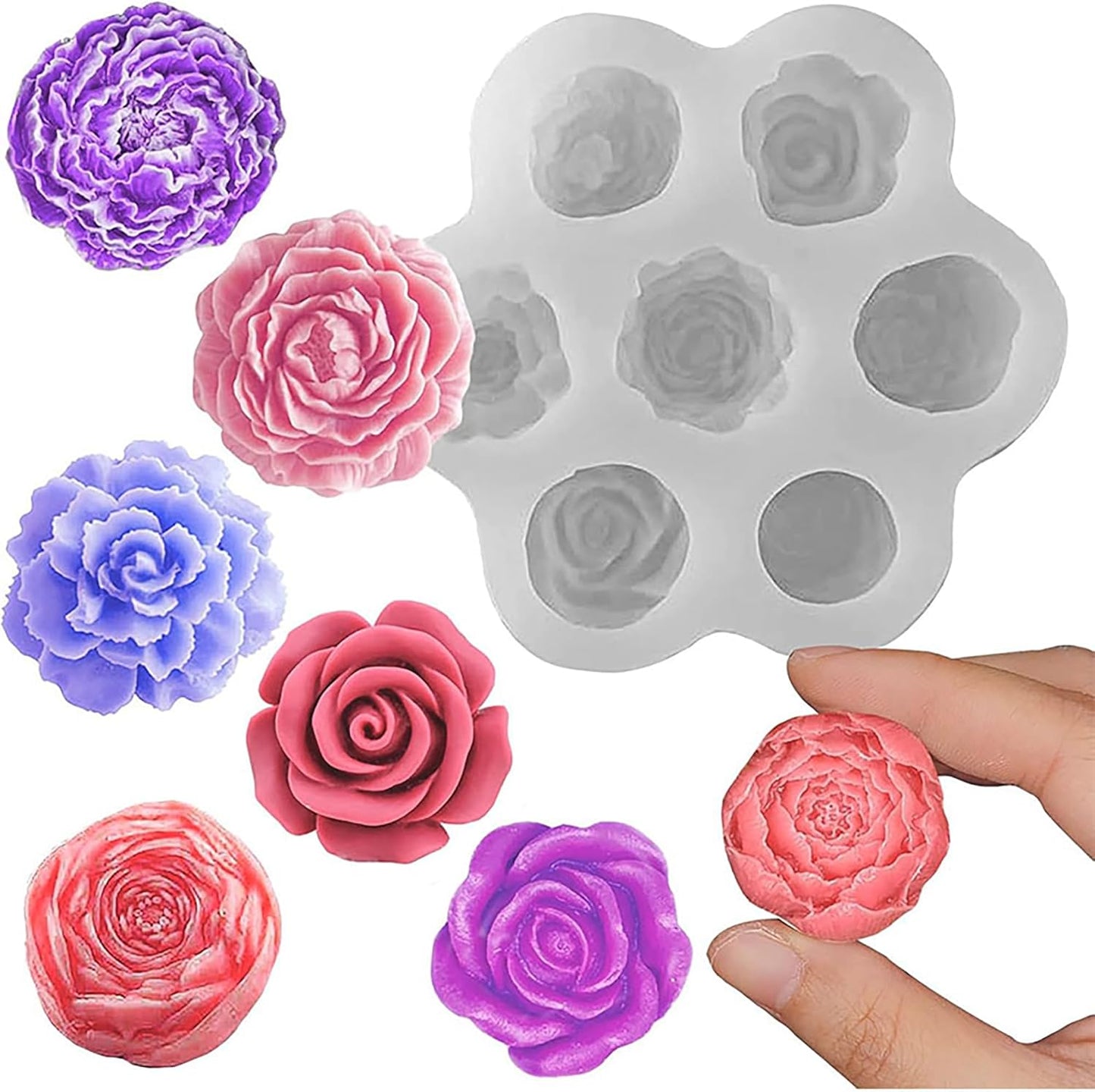 7 Cavities Peony Flower Tulip Rose Candle Mold - Silicone Resin Casting Molds for Candle & Resin & Soap Craft Supplies