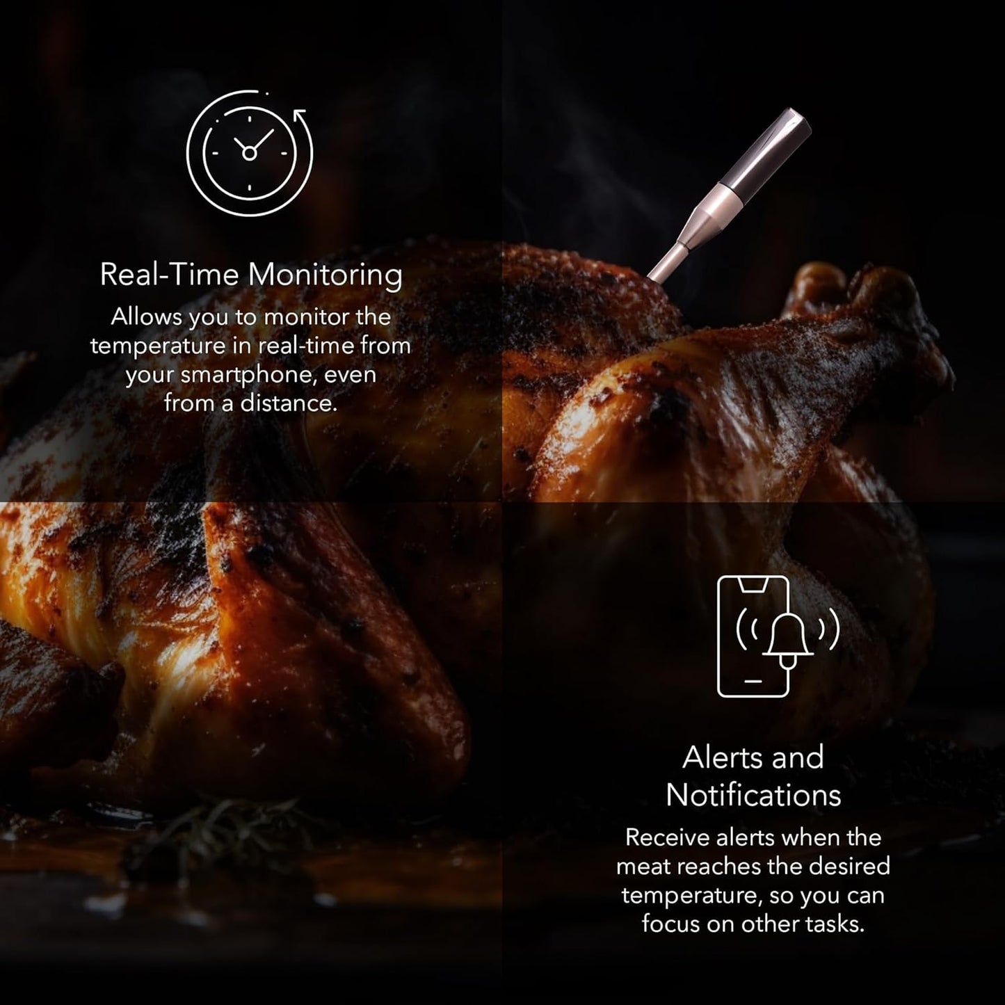 Charm Smart Wireless Meat Thermometer 1000°F Open Flame Grilling - 500 ft Range Bluetooth Meat Thermometer for BBQ, Grill, and Smoker - Dual Temperature Sensors App-Controlled Food Thermometer