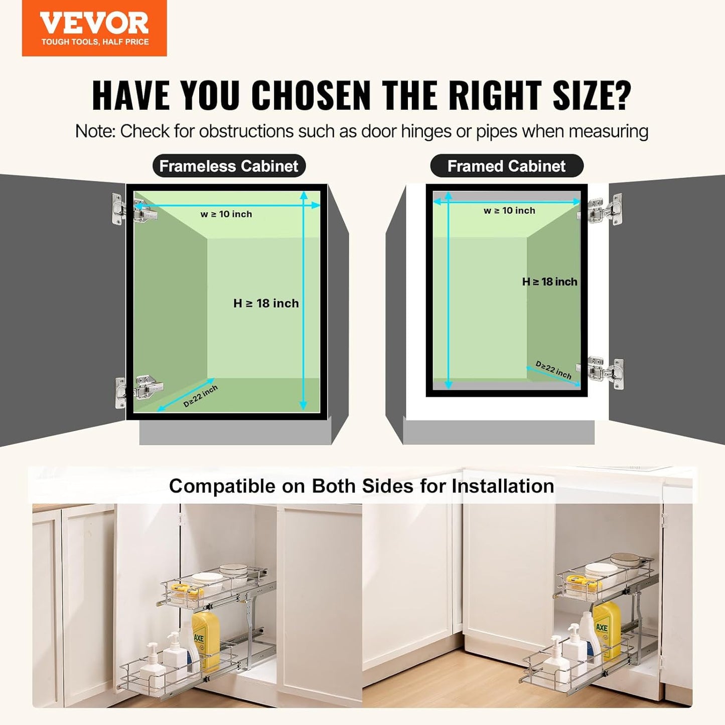 VEVOR Pull Out Cabinet Organizer, 8.5"W x 21"D Heavy Duty Slide Out Pantry Shelves, Chrome-Plated Steel Roll Out Drawers, Sliding Drawer Storage for Home, Inside Kitchen Cabinet, Bathroom, Under Sink