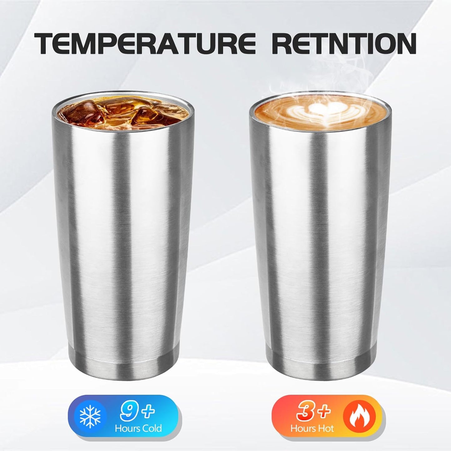 StarSpeed 20oz Tumbler Bulk with Lid, Stainless Steel Insulated Tumblers Double Wall Vacuum Insulated Travel Mug, Powder Coated Coffee Cups for Hot and Cold Drinks(Silver,6)