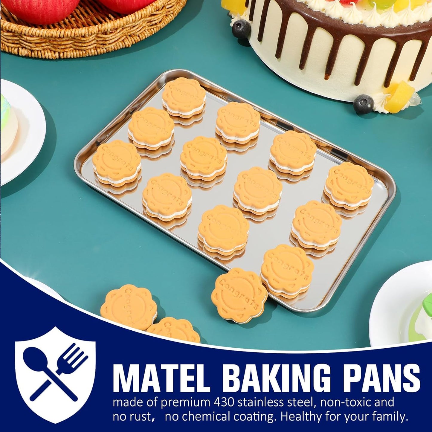 Mimorou 12 Pcs Baking Sheet Stainless Steel Cookie Small Metal Sheet Pans Professional Rectangle Oven Trays Kitchen Baking Cooking Oven and Toaster, Dishwasher Safe