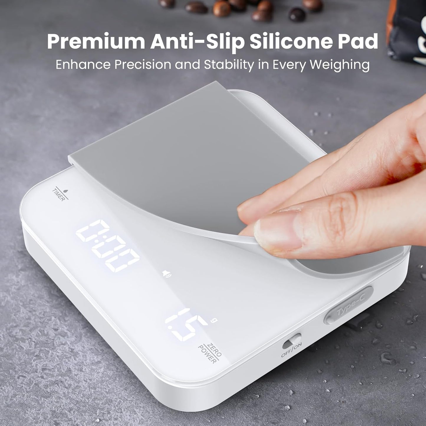 Rechargeable Mini Coffee Scale with Timer, Maestri House Espresso Scale, 2kg/0.1g Accurate Scale for Espresso and Pour-Over Coffee, Portable Digital Kitchen Scale with Automatic Timing（White）