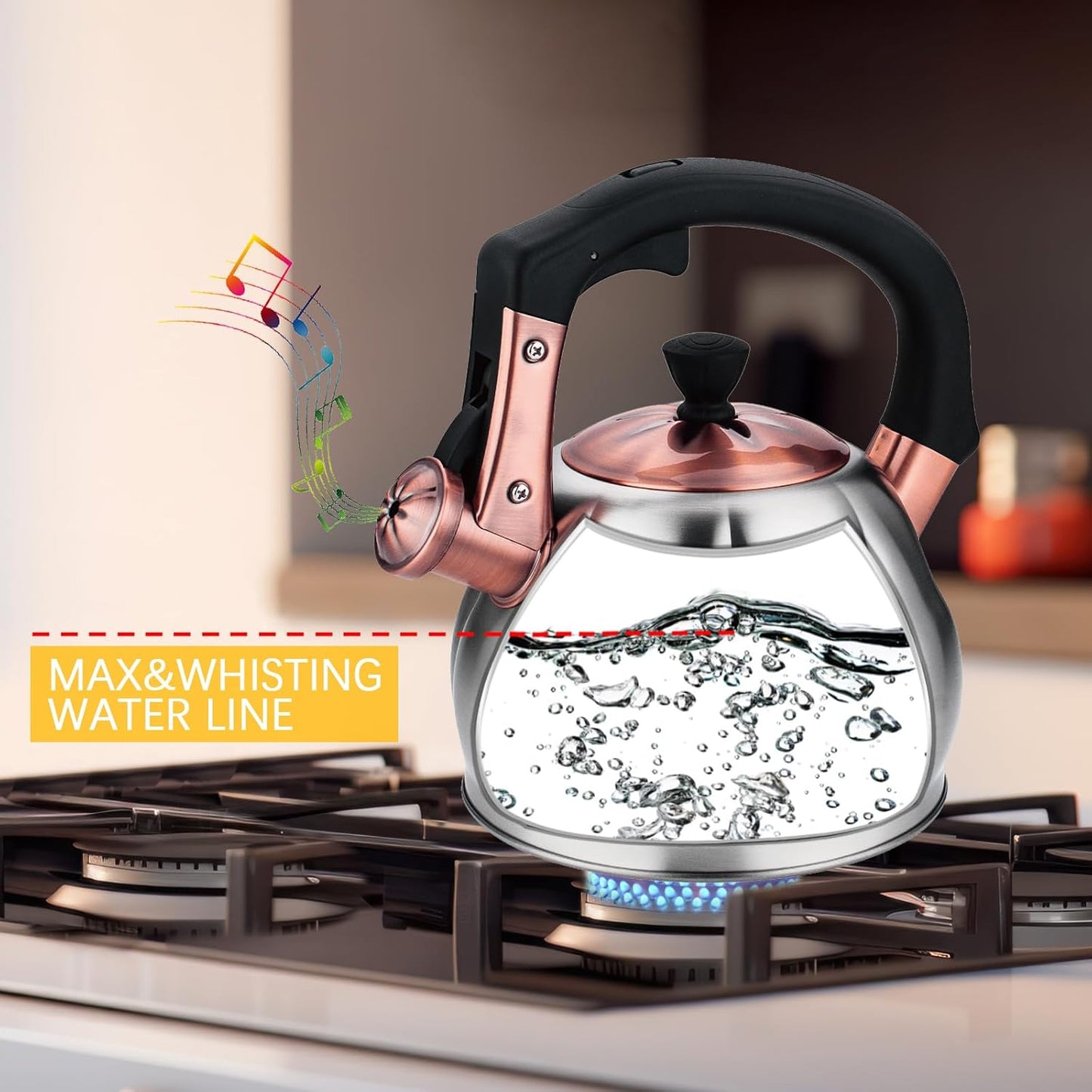 Stainless Steel Tea Kettle for Stove Top Teakettles Stovetop Whistling with Heat Proof Ergonomic Handle 2.5 Quart