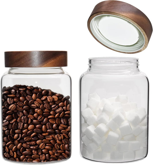 Glass Spice Jar Coffee Sugar Container Airtight Glass Jar Food Storage Canisters Bottle for Kitchen Seasoning Tea Herb Overnight Oats Bar Parfait Snacks (1200ml(40oz)-2 pack)