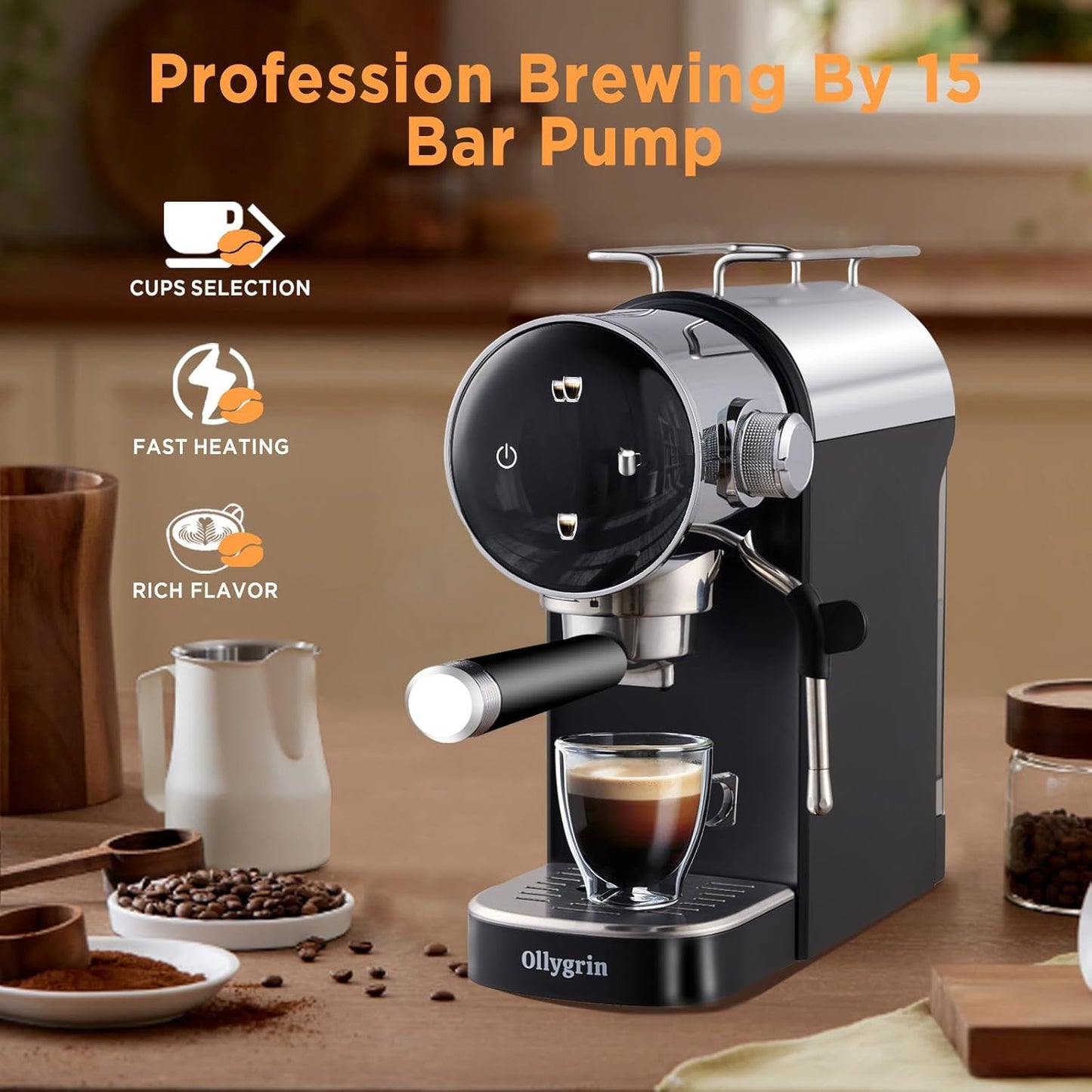 Espresso Machine,20 Bar Semi-Automatic Espresso Maker with Milk Frother,Touch Screen Black Stainless Steel Coffee Machine with 40oz Removable Water Tank,Cappuccino,Latte,Americano for Home