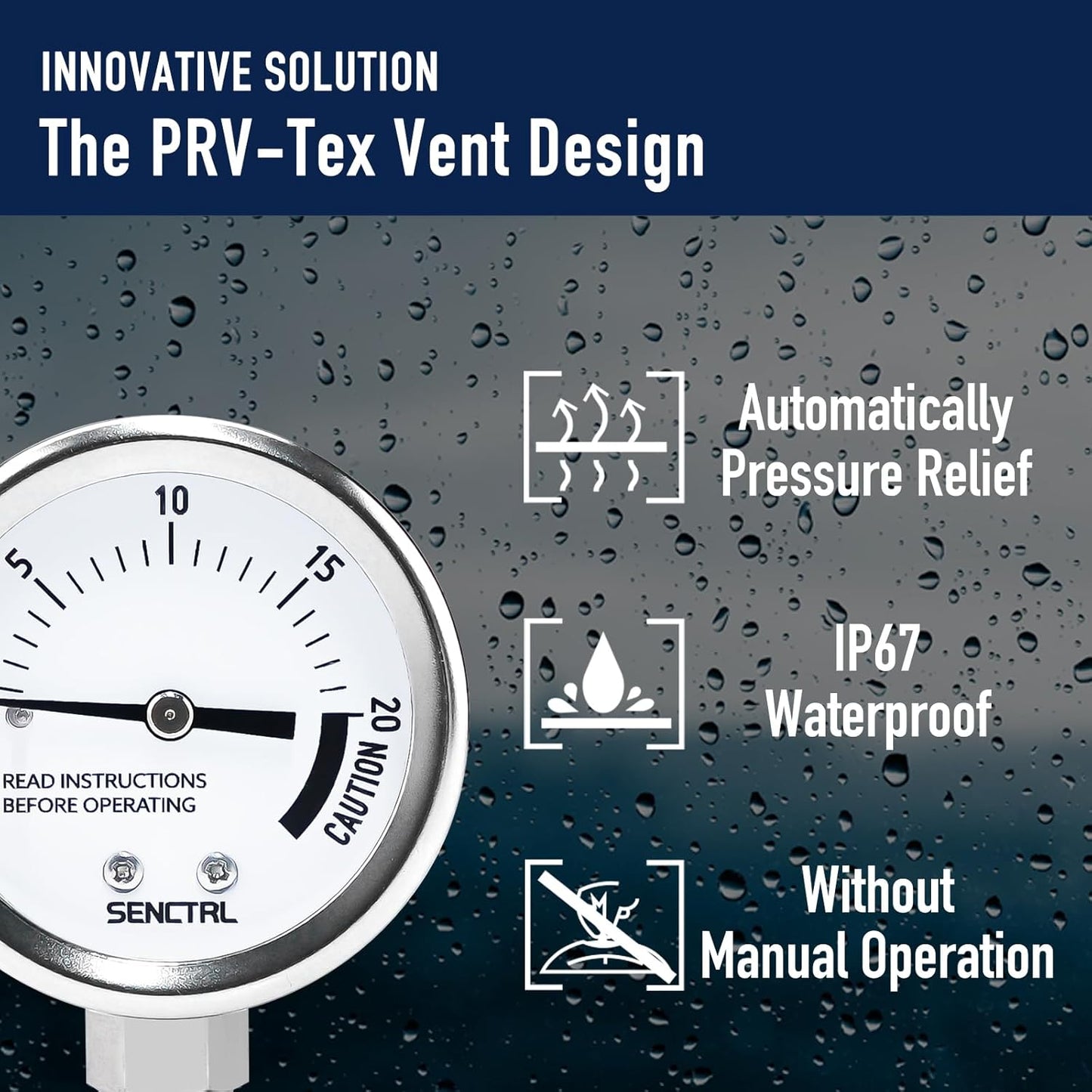 SENCTRL 0-20 Psi Pressure Cooker Canner Gauge Replacement Part, 2" Dial Size, Stainless Steel Case, 1/8" NPT Male Lower Mount, Waterproof, with Silicone Adapter and Nut, for Pressure Cooker Canning