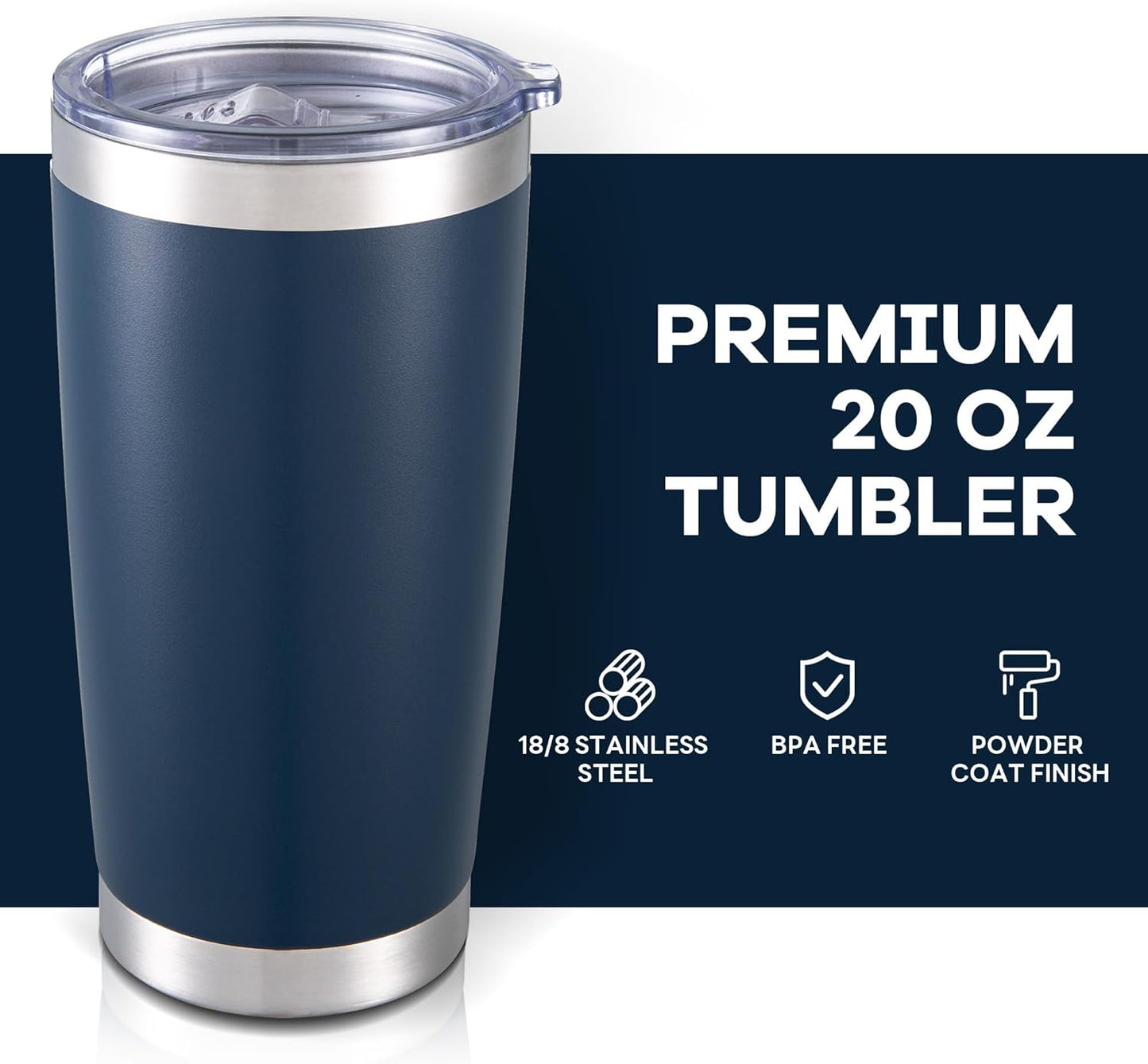 20 oz Tumbler with Lid Stainless Steel Double Wall Vacuum Insulated Tumblers Powder Coated Cups Travel Mug Keep Drinks Cold and Hot, Navy
