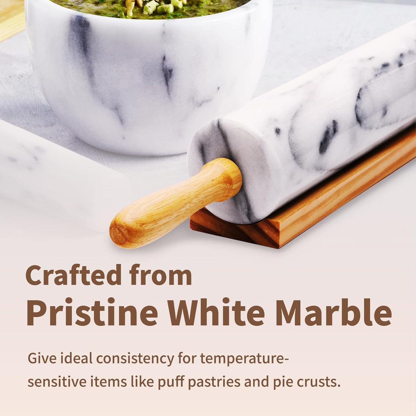 Marble Rolling Pin 18 Inch with Stand Heavy Duty, Weighted Baking Roller Pin for Making Pizza and Dough, Flour Tortillas, Pastry, Non-Stick Rolling Pin Stable and Anti-Slip, Dishwasher Safe