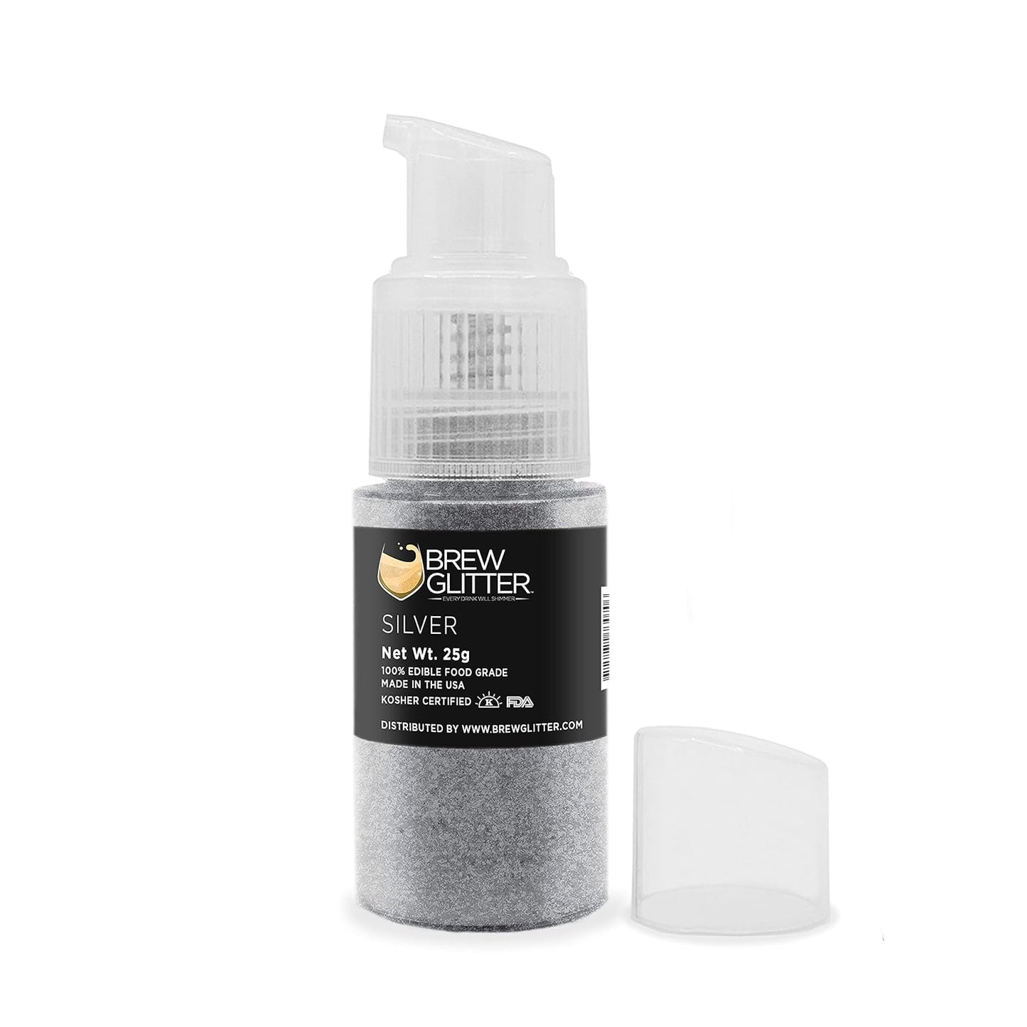 Brew Glitter - Silver (25g 1x Pump) | Edible Glitter for Cakes, Cupcakes, Cake Pops, Drinks, Desserts by Bakell