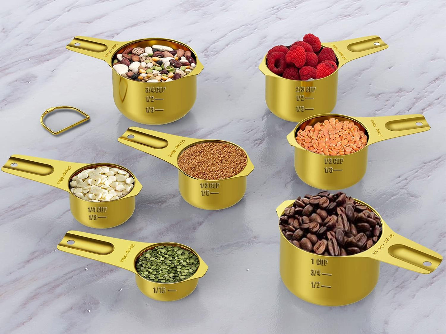 Wildone Gold Measuring Cups & Spoons Set of 21 - Includes 7 Stainless Steel Nesting Measuring Cups, 8 Measuring Spoons, 1 Leveler & 6 Mini Measuring Spoons, Ideal for Dry & Liquid Ingredients