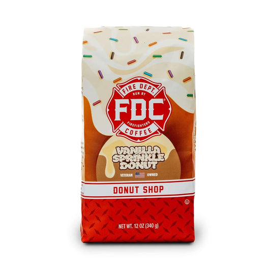 Fire Department Coffee - Gives Back to Firefighters - Vanilla Sprinkle Donut Coffee Beans - Medium Roast - Premium Whole Bean - Roasted in the USA - Veteran Owned - 12 oz
