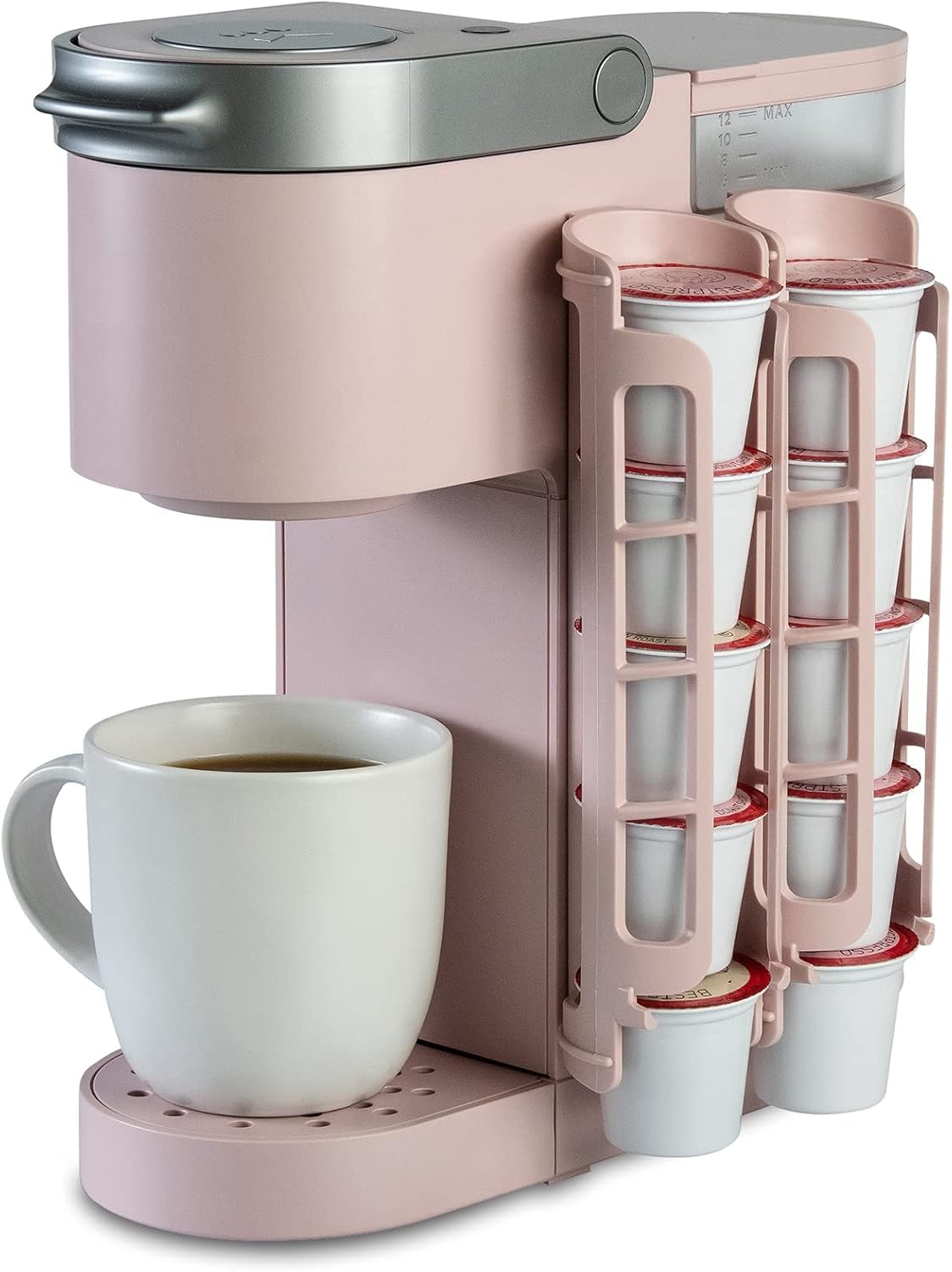 STORAGENIE Coffee Pod Holder for Keurig, Side Mount K Cup Storage, Perfect for Small Counters (2 Rows/For 10 K Cups, PINK)