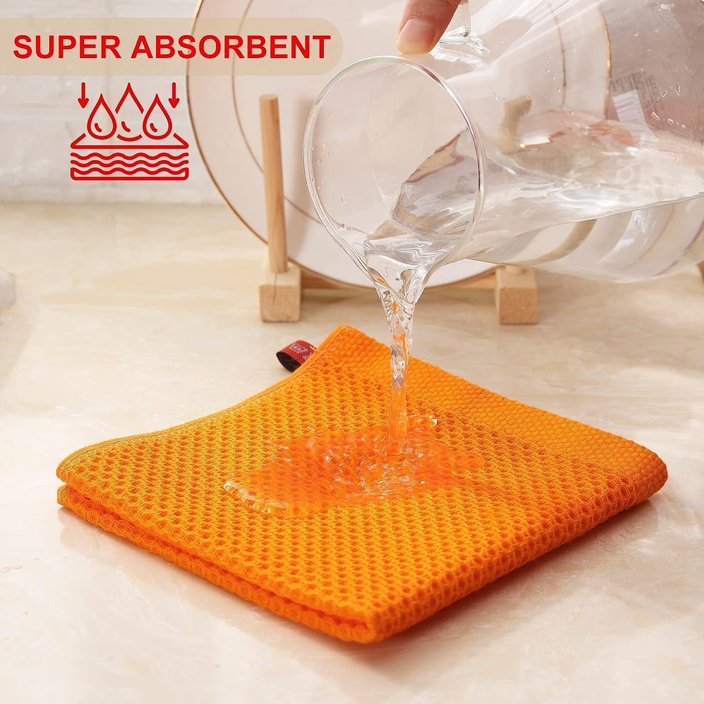 Kitinjoy 100% Cotton Kitchen Dish Cloths, 12 Pack Waffle Weave Ultra Soft Absorbent Dish Towels for Drying Dishes Quick Drying Kitchen Towels Dish Rags, 12 X 12Inch, Orange