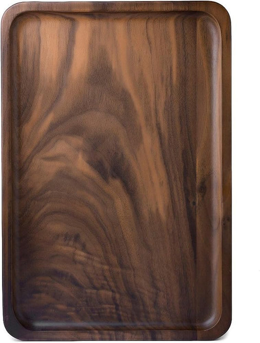 Rustic Walnut Wooden Tray Solid Wood Serving Tray Square Rectangle Platter Tea Tray Coffee Table Tray (Rectangle Large (13x9x0.8inch))