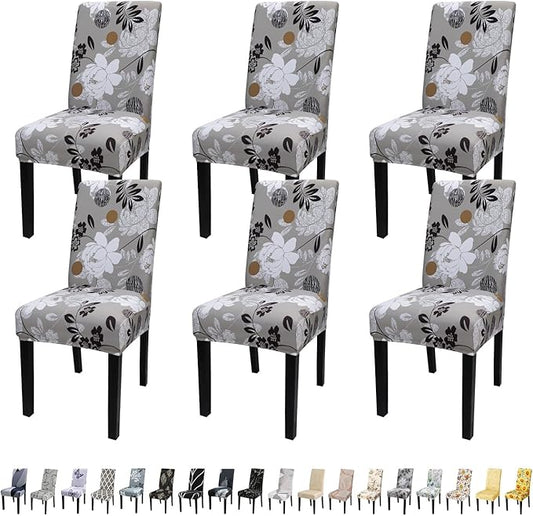 JQinHome Chair Covers for Dining Room Set of 6, High Stretch Removable Washable Parsons Chair Slipcover for Home Party Hotel Wedding Ceremony (Flower,6PCS)