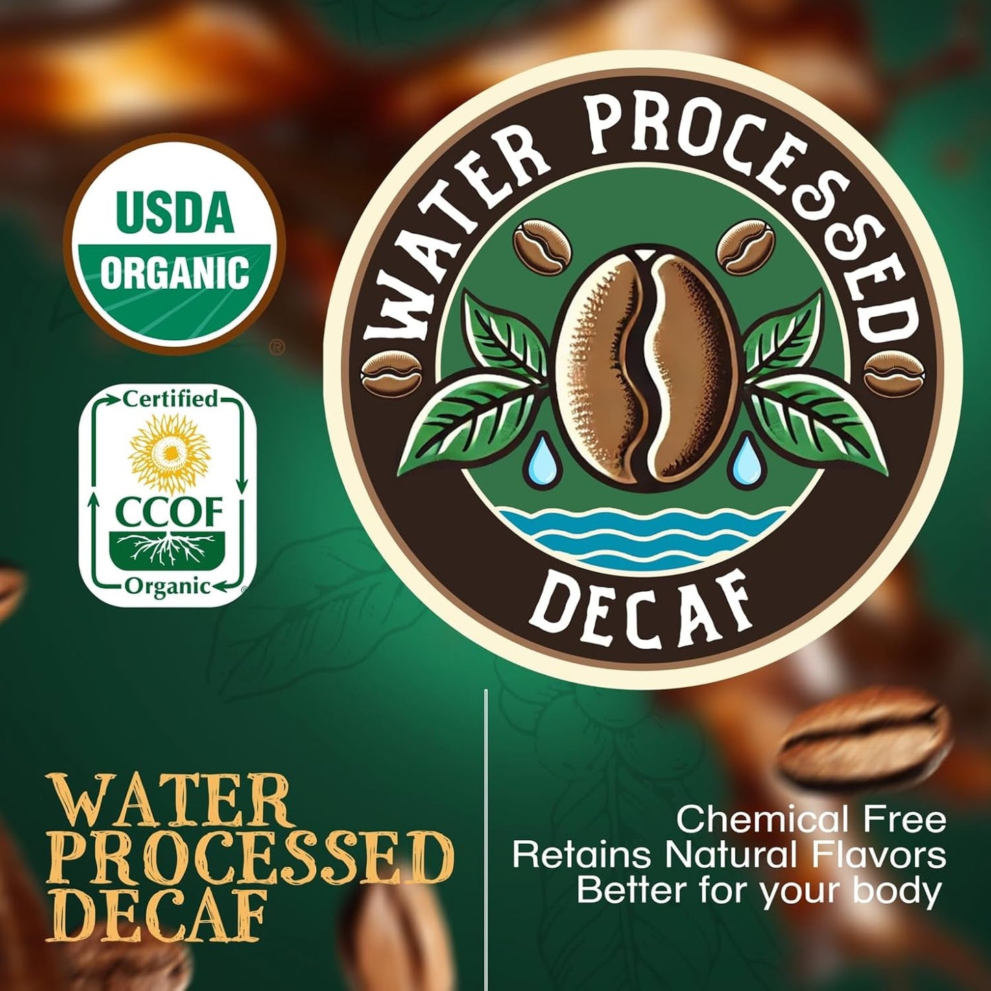 The Bean Organic Coffee Company Water Processed DECAF Aloha Bean (Hawaiian Hazelnut), Medium Roast, Whole Bean Coffee, 16-Ounce Bag