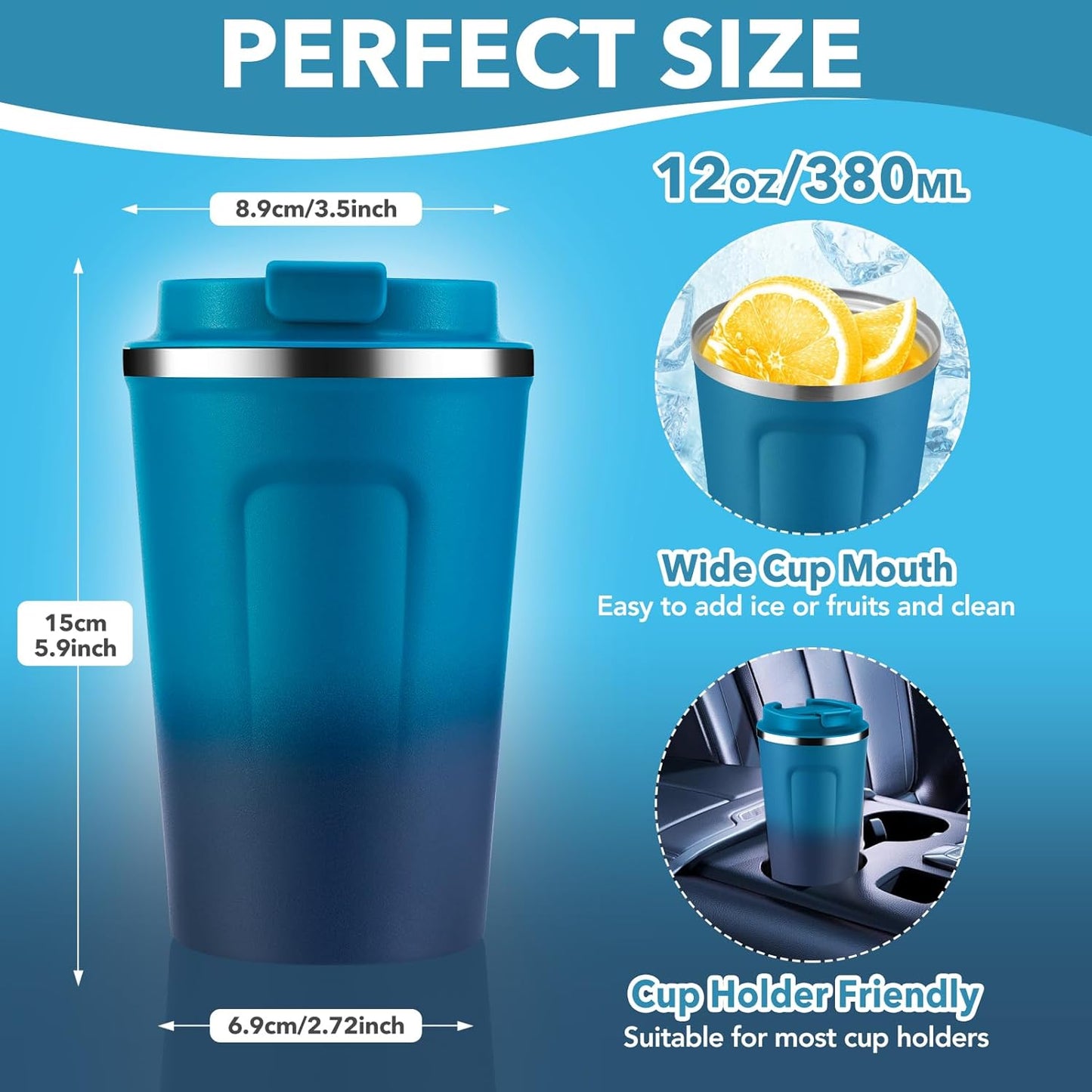 Volhoply 12 oz Double Wall Insulated Vacuum Travel Coffee Mug with Flip Lid Bulk 4 Pack,Reusable Stainless Steel Leak Proof Coffee Cups,Portable Thermal Tumbler for Hot & Cold Drinks(Dark Night,4 Set)