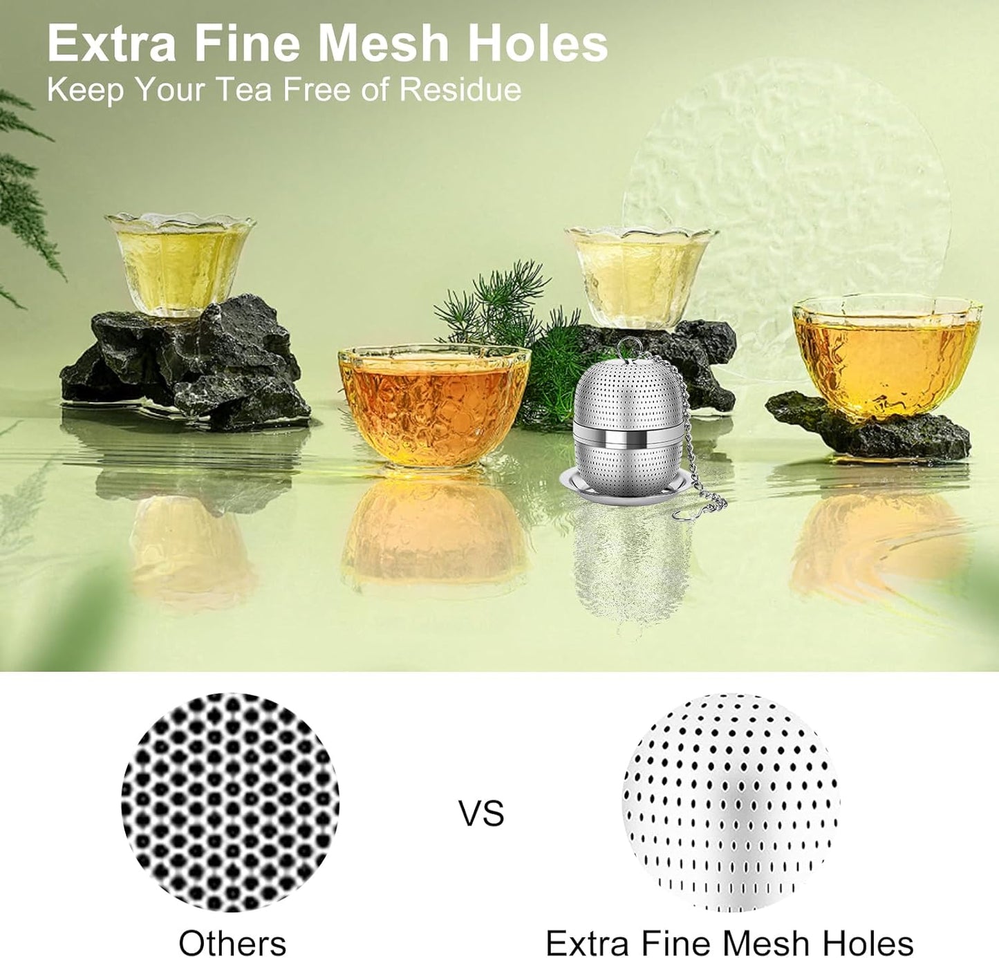 Numola Tea Ball Infuser for Loose Tea, Extra Fine Mesh Tea Strainer with Drip Tray, 304 Stainless Steel Tea Steeper for Black Tea, Rooibos, etc