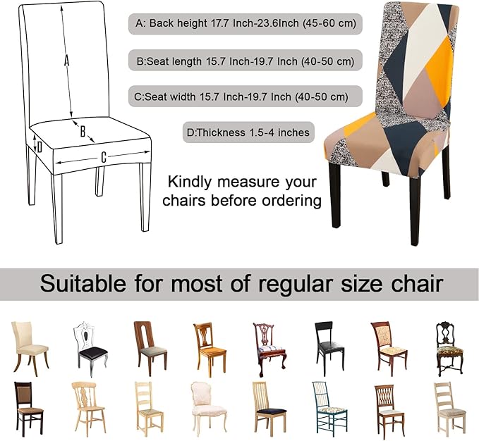 JQinHome Chair Covers for Dining Room 6 Pack,Magic Cube High Stretch Removable Washable Parsons Chair Slipcover for Home Party Hotel Wedding Ceremony (Geometric Patterns)