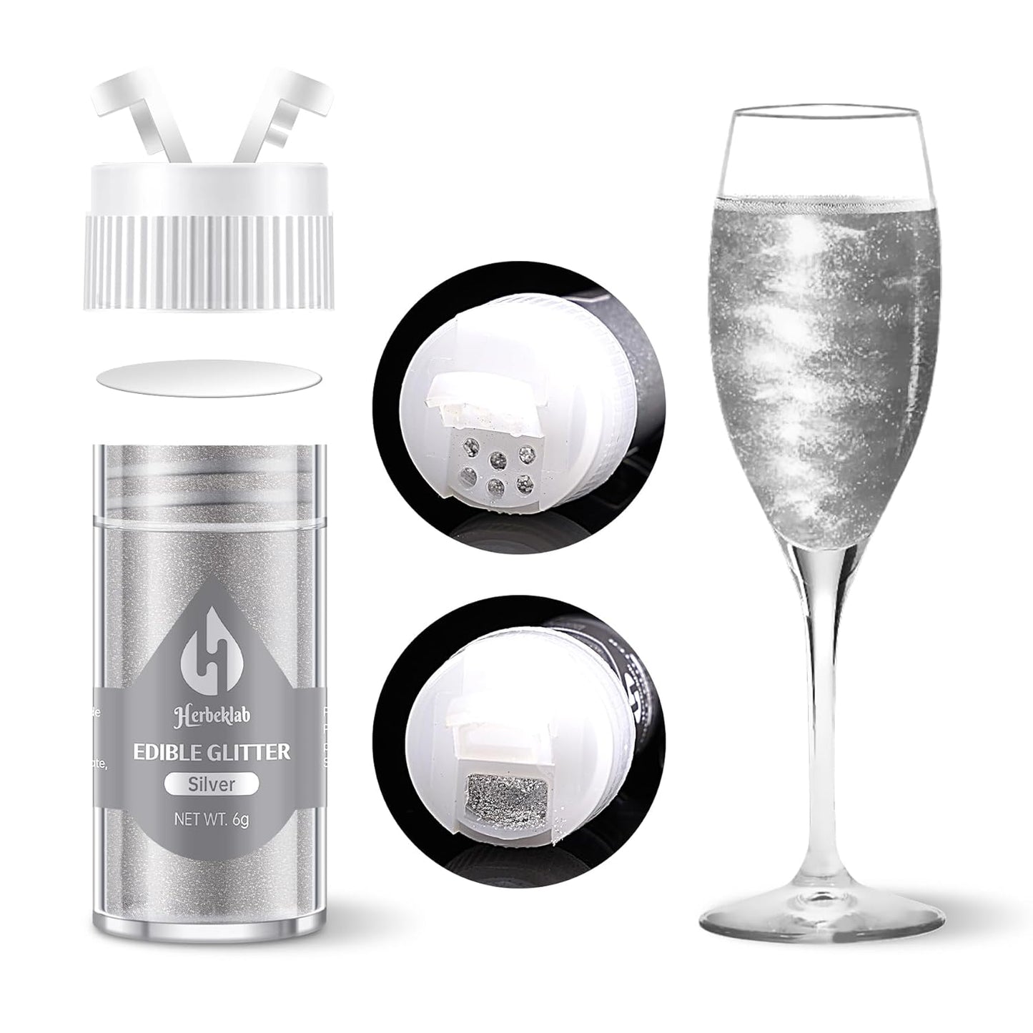 Silver Edible Glitter for Cocktails - 6g Silver Luster Dust Edible Drink Glitter Food Grade Metallic Shimmer Powder Sprinkles for Beverage Chocolate Candy