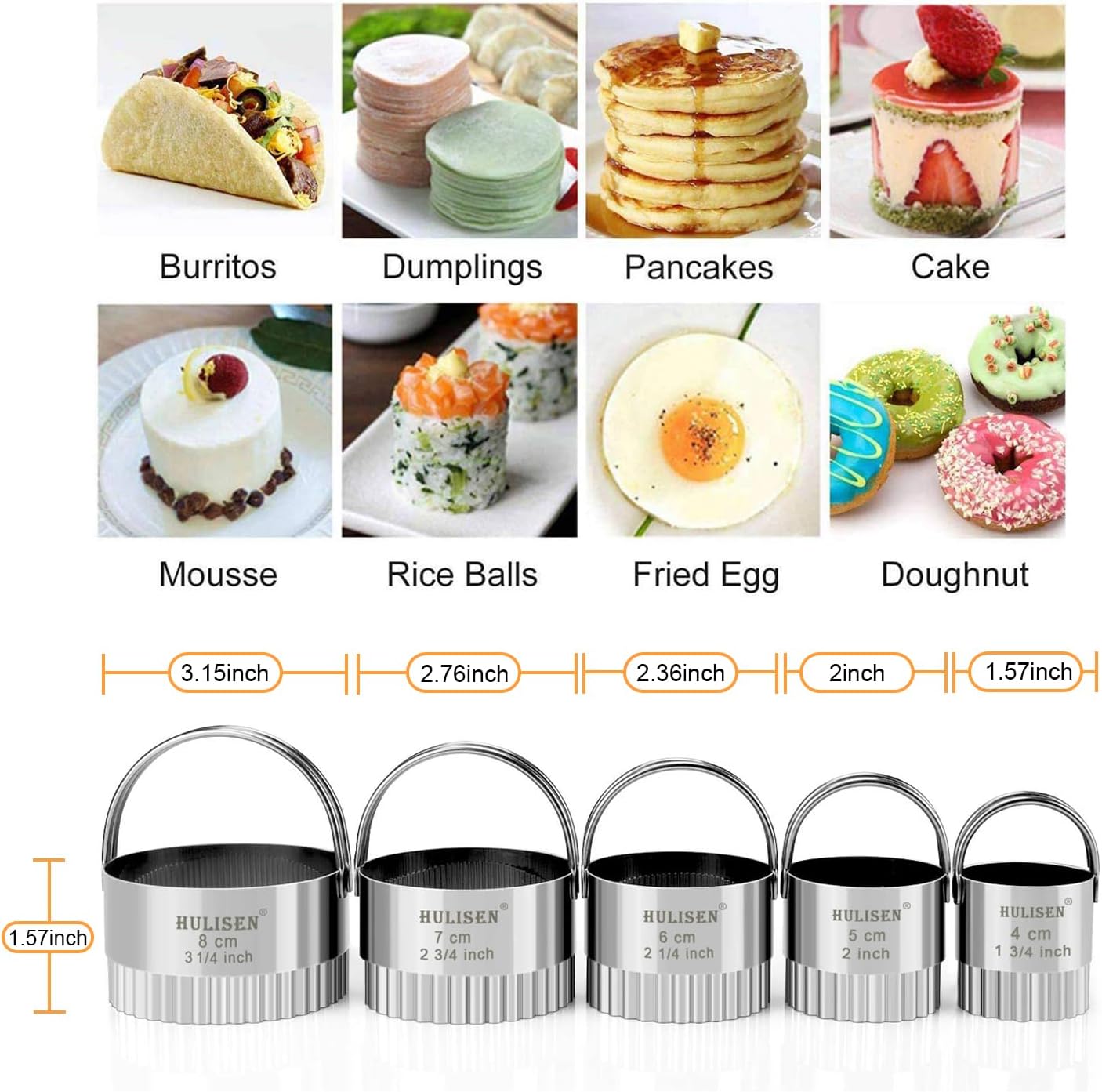 HULISEN Biscuit Cutter Set (5 Pieces/Set), Stainless Steel Round Biscuit Cutters with Handle, Wave Cookies Cutter with Fluted Edge, Professional Baking Dough Tools, Gift Package (Wave)