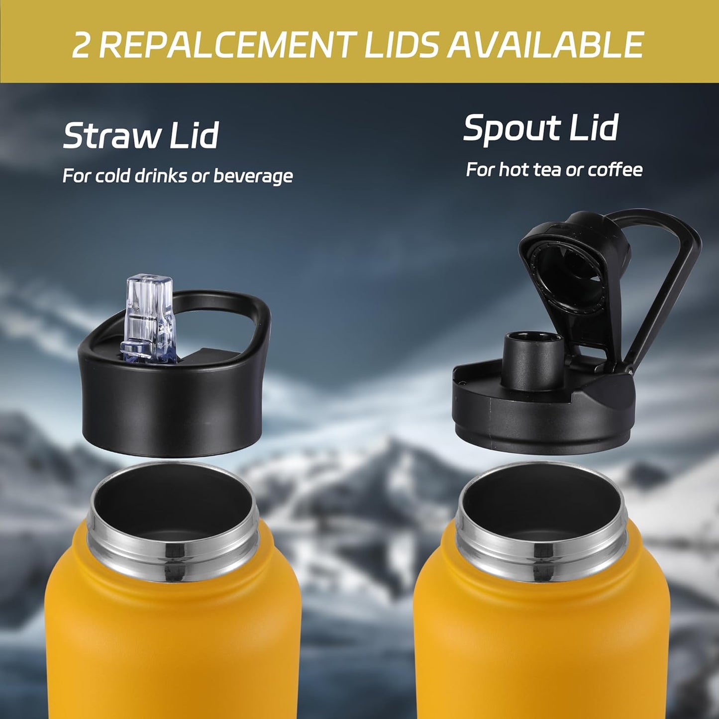 HASLE OUTFITTERS 32 oz Insulated Water Bottle Stainless Steel Double Walled Vacuum Sports Water Bottle with 2 Lids (Straw and Spout Lid) for Gym Camping Hiking(Yellow Orange Gradient,1)