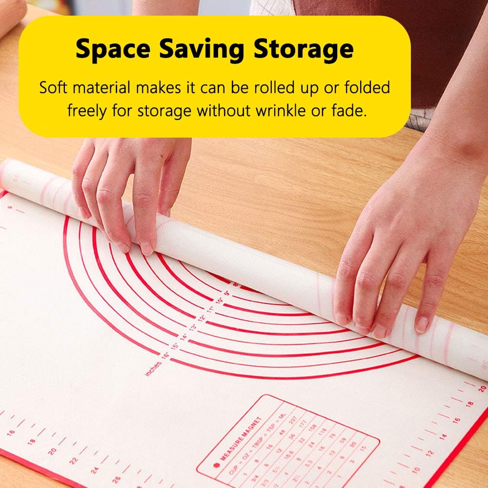 16" x 24" Large Silicone Pastry Mat for Rolling Dough Non Slip,Silicone Baking Mat Non Stick,Cilicone Fondant Mat Pie Cookie Dough Rolling Mat Kneading Cutting Mat with Measurement (Red-L)