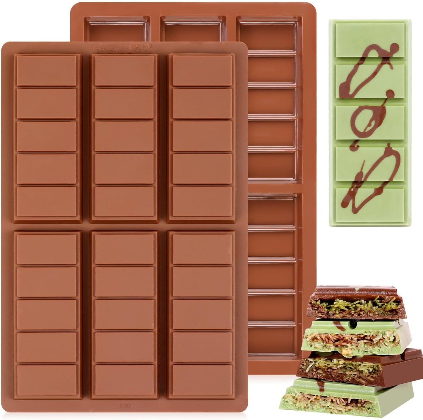 Chocolate Molds - Non-Stick Chocolate Bar Mold, Food Grade Silicone Deep Chocolate Bar Mold for Dubai Chocolate Bar Pistachio, Chocolate Snacks - Set of 2