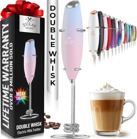 Zulay Kitchen Whisk Milk Frother with 4 Duracell Batteries - Powerful Handheld Foam Maker for Coffee, Lattes, Matcha, Hot Chocolate & Cappuccinos - Whip Creamy Froth in Seconds