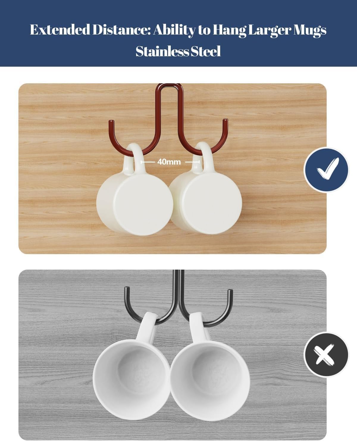 Mug Hooks Under Cabinet 3 Pack, Coffee Cup Hooks for Hanging Under Shelf, Mug Organizer Rack with 12 Hooks for Displaying Mugs, Coffee Cups and Kitchen Utensils, Brown