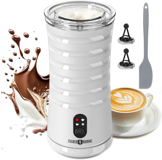 Paris Rhône Milk Frother, 4-in-1 Milk Steamer and Frother, Hot & Cold Foam Milk Warmer with Temperature Control, Auto Shut-Off Frothers for Coffee, Latte, Cappuccino, Macchiato