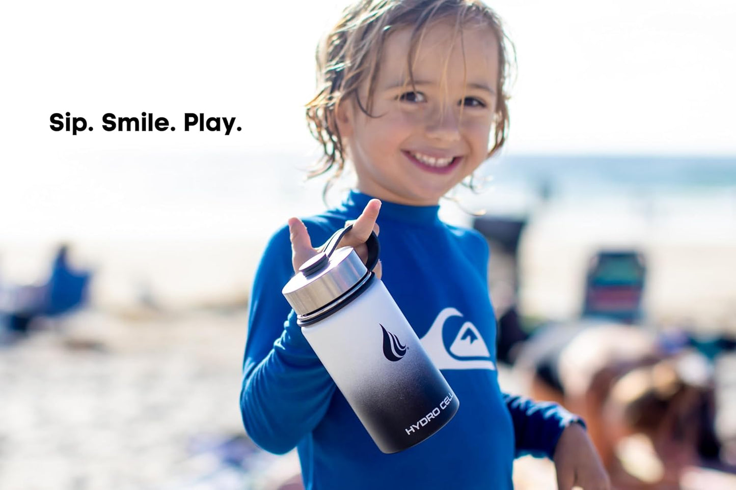 HYDRO CELL Stainless Steel Insulated Water Bottle with Straw - For Cold & Hot Drinks - Metal Vacuum Flask with Screw Cap and Modern Leakproof Sport Thermos for Adults (Black/White 14oz)