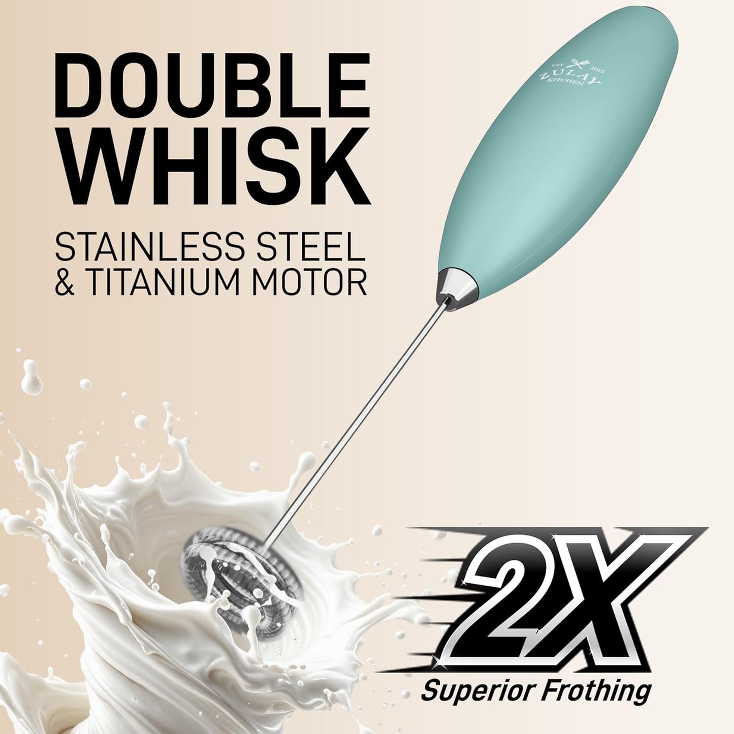 Zulay Kitchen Whisk Milk Frother with 4 Duracell Batteries - Powerful Handheld Foam Maker for Coffee, Lattes, Matcha, Hot Chocolate & Cappuccinos - Whip Creamy Froth in Seconds