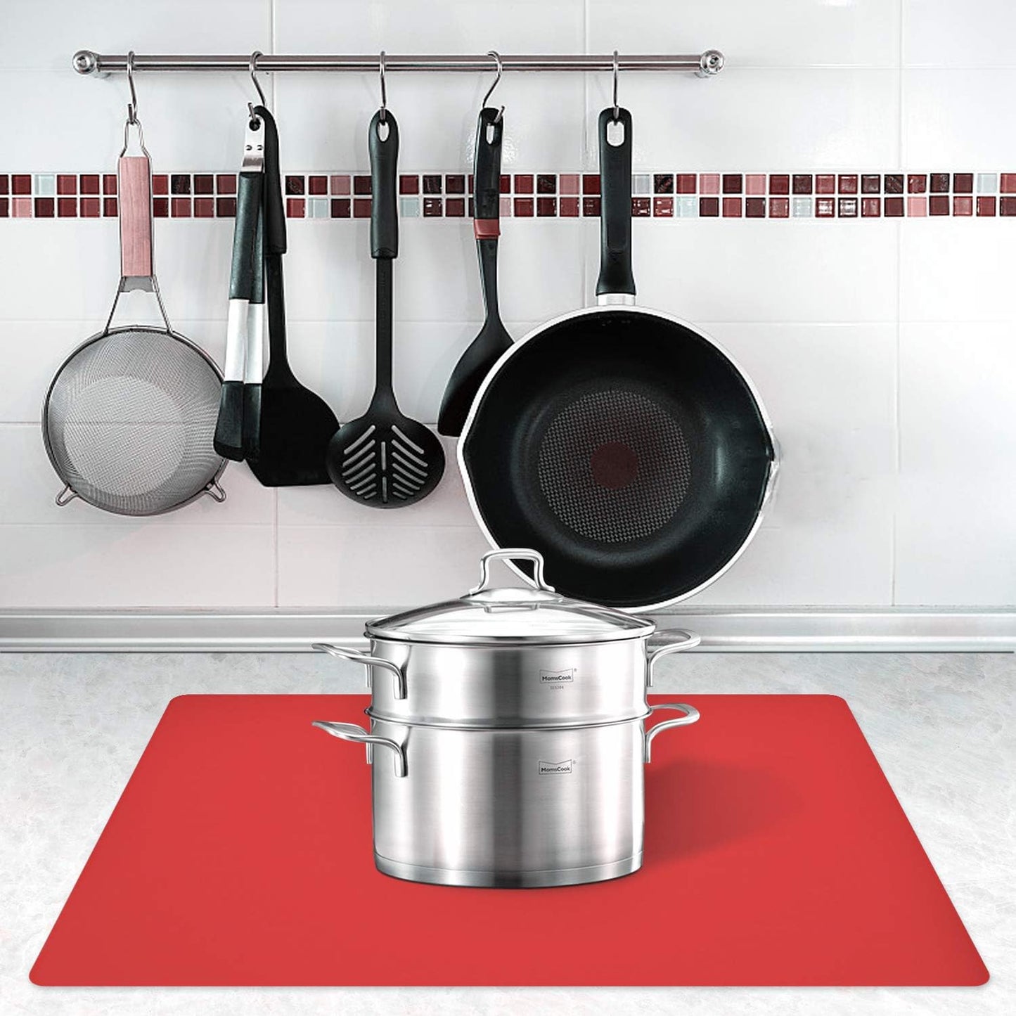 Silicone Placemats, Food-Grade Non-Slip Waterproof, Dining, Stain Resistant, Countertop Protector, Kitchen Counter Mat, Heat Resistant, Baking mat Dishwasher Safe (23.6"×15.7"-1pack, Red)