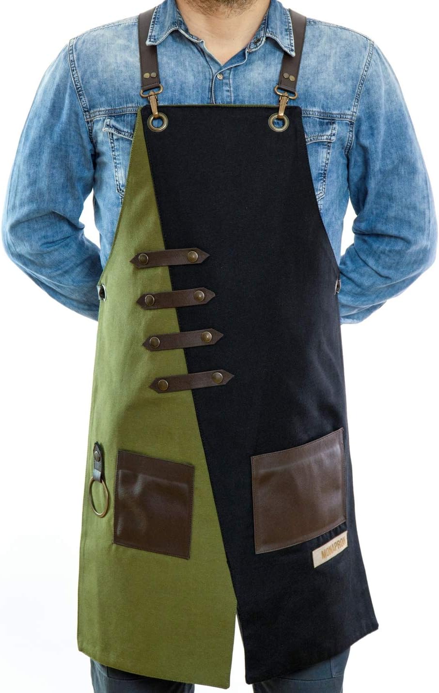 Apron for Women and Men Waterproof Canvas Extra Pocket for Chef Barista Gardening BBQ Grilling Crossback Unisex