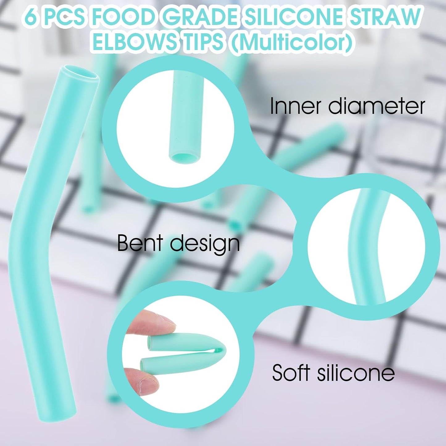 6Pcs Silicone Straw Tips, 8mm Drinking Bendy Straw Topper Detachable Reusable Topper for Stainless Steel Glass Metal Straws, Travel Soft Wear-Resistant Elastic