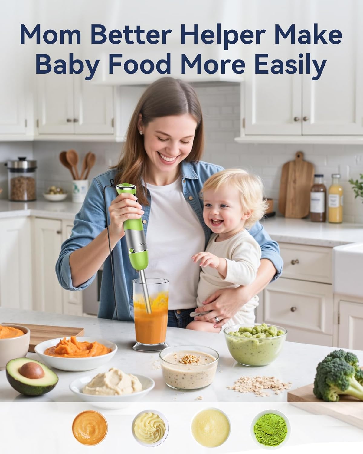 Immersion Blender Handheld 1000W 5 in 1 Corded Stick Hand Blender Kitchen with 12 Speed, BPA-Free, Mixing Beaker, Chopper, Whisk, Milk Frother, Perfect Emulsifier for Soup, Baby Food, Sauce, Puree