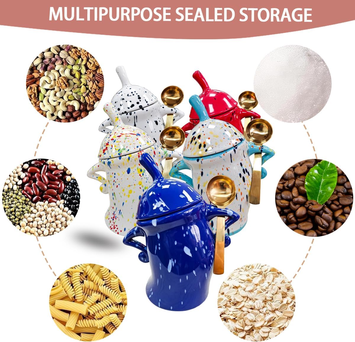 Canister With Attitude - 1.2L Ceramic Storage Jar with Lid, Airtight Kitchen Canisters Set for Coffee, Sugar & Tea | Farmhouse Flour Sugar Storage Container, Handmade with Spoon Rest (Color)