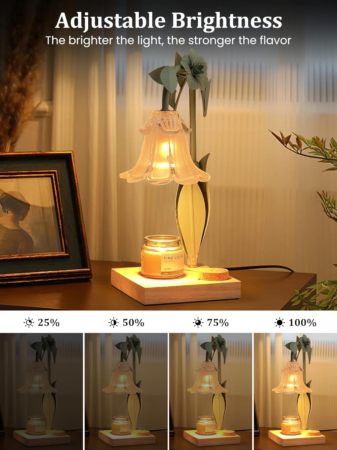 Flower Candle Warmer Lamp with Timer,Dimmable Candle Lamp Warmer,Adjustable Height Candle Warmer for All Jar Candles,Bedroom Living Room Home Decor Aesthetic Christmas Birthday Gifts for Women
