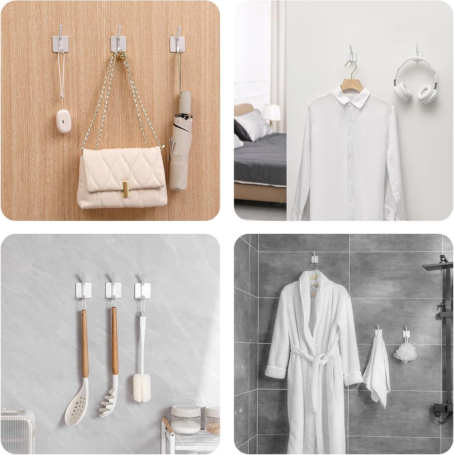 Paoli Heavy Duty Adhesive Hooks,Self-Adhesive Hooks Multiple Colors and Styles 30 lb Maximum Load for Home Schools and Offices (4pc, Silver)