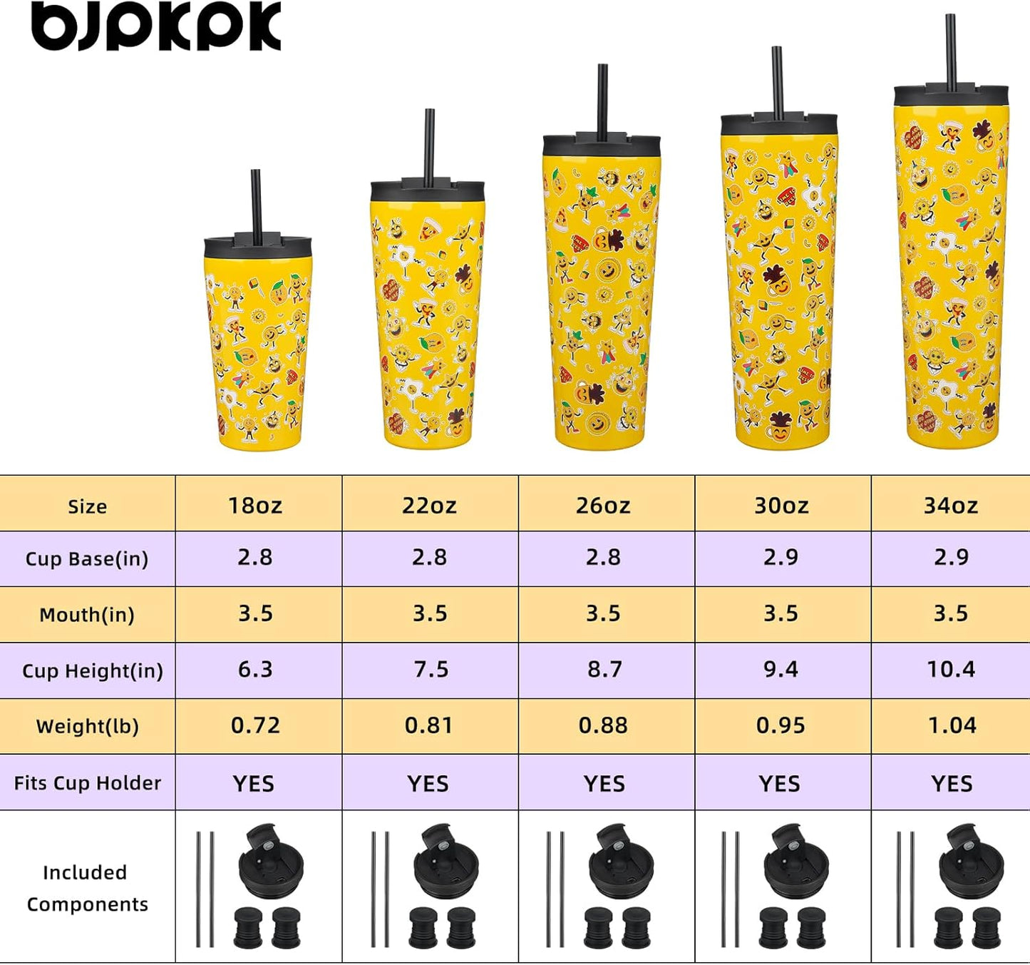BJPKPK 34oz Insulated Tumbler With lid And Straw Stainless Steel Tumblers Travel Coffee Mug Reusable Thermal Cup,Hawaii Fruits Yellow