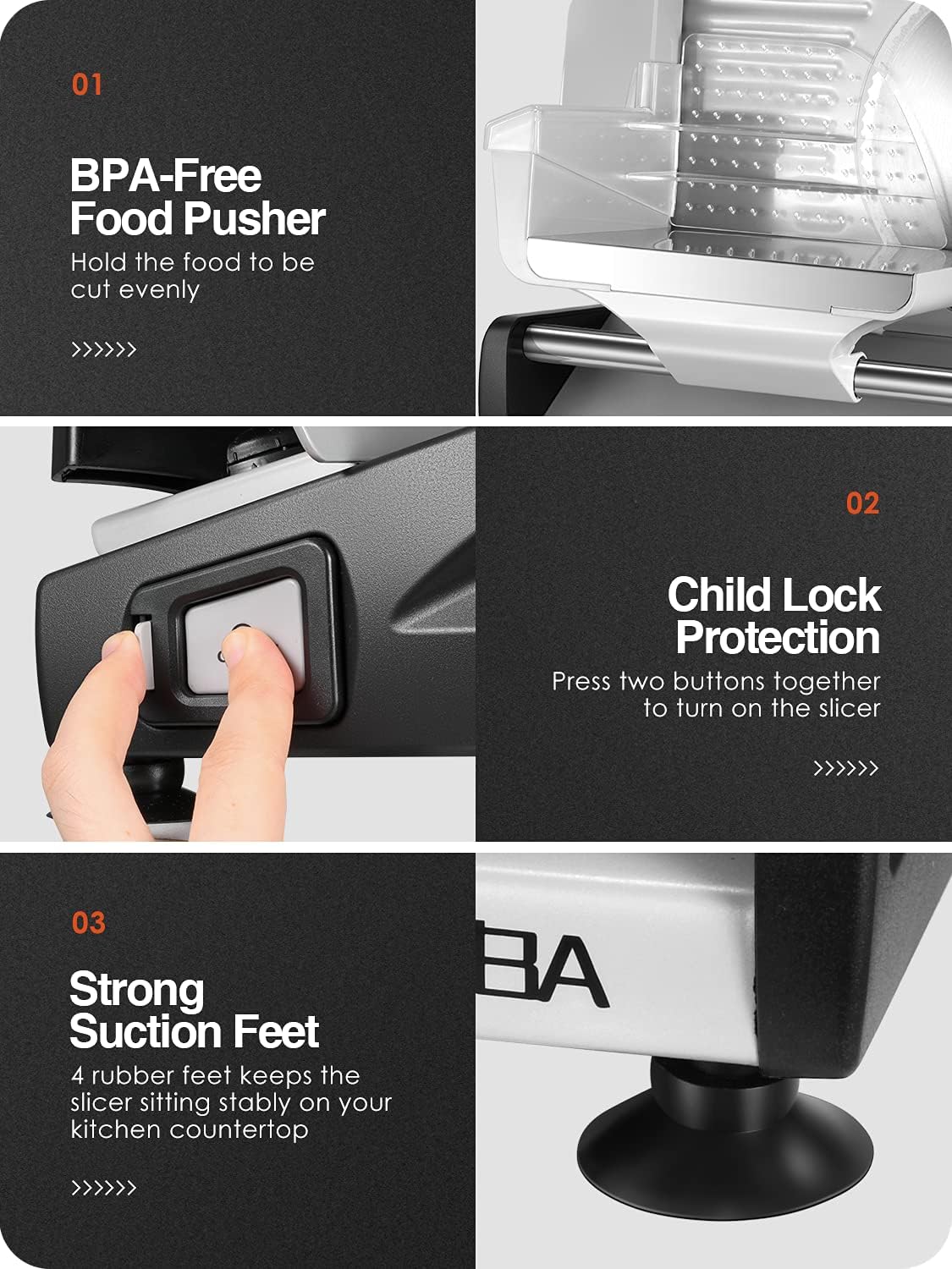 OSTBA Electric Deli Meat Slicer, 200W Food Slicer with 0-15mm Adjustable Thickness, 7.5” Removable Stainless Steel Blade & Food Carriage, Child Safety Lock, Easy to Clean - For Home Use