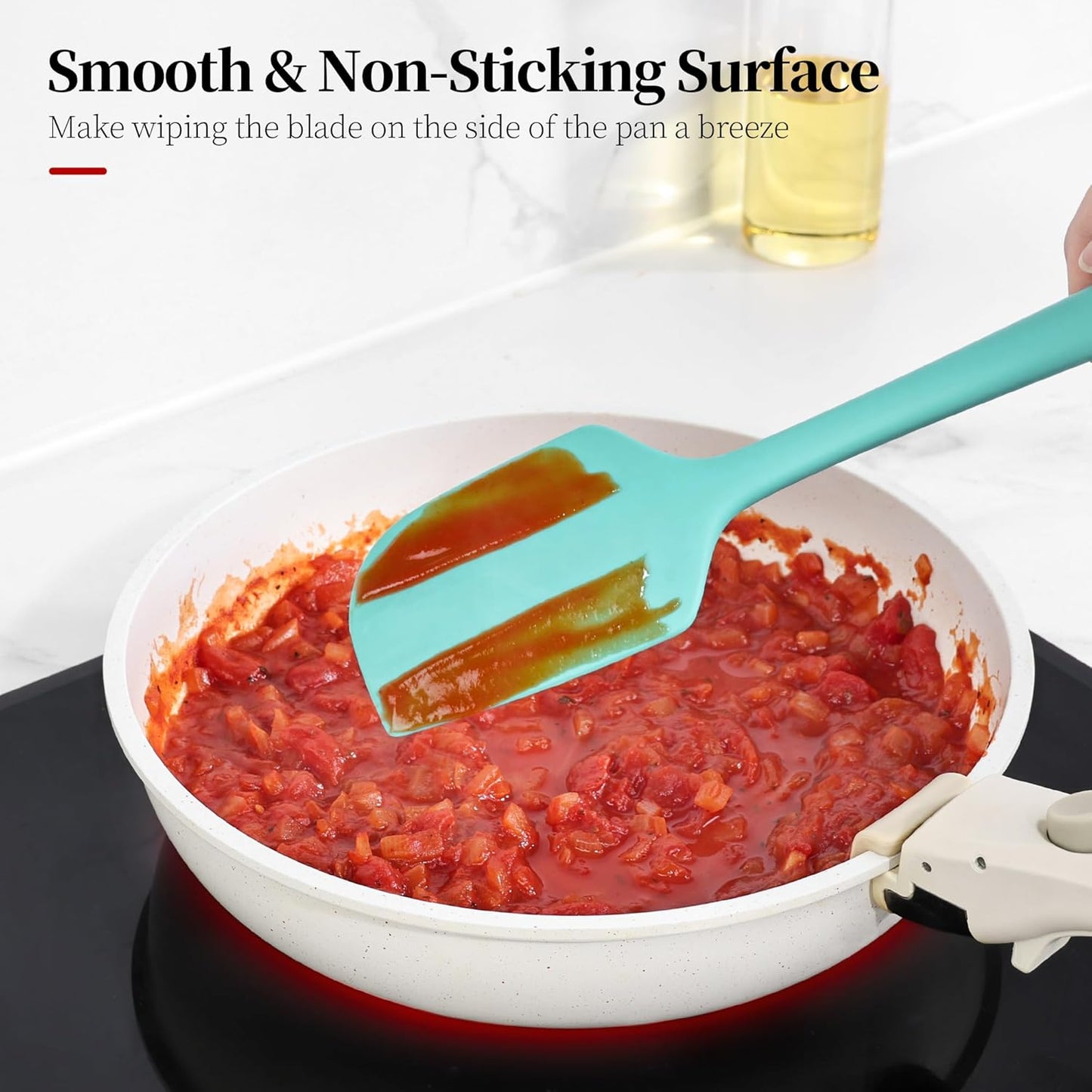 600ºF Heat Resistant Spatulas, High Heat Food Safe Semless Kitchen Silicone Scraper Set for Cooking Baking Mixing Scraping Stirring Nonstick Cookware Pan Bowl (3Pcs,Turquoise)