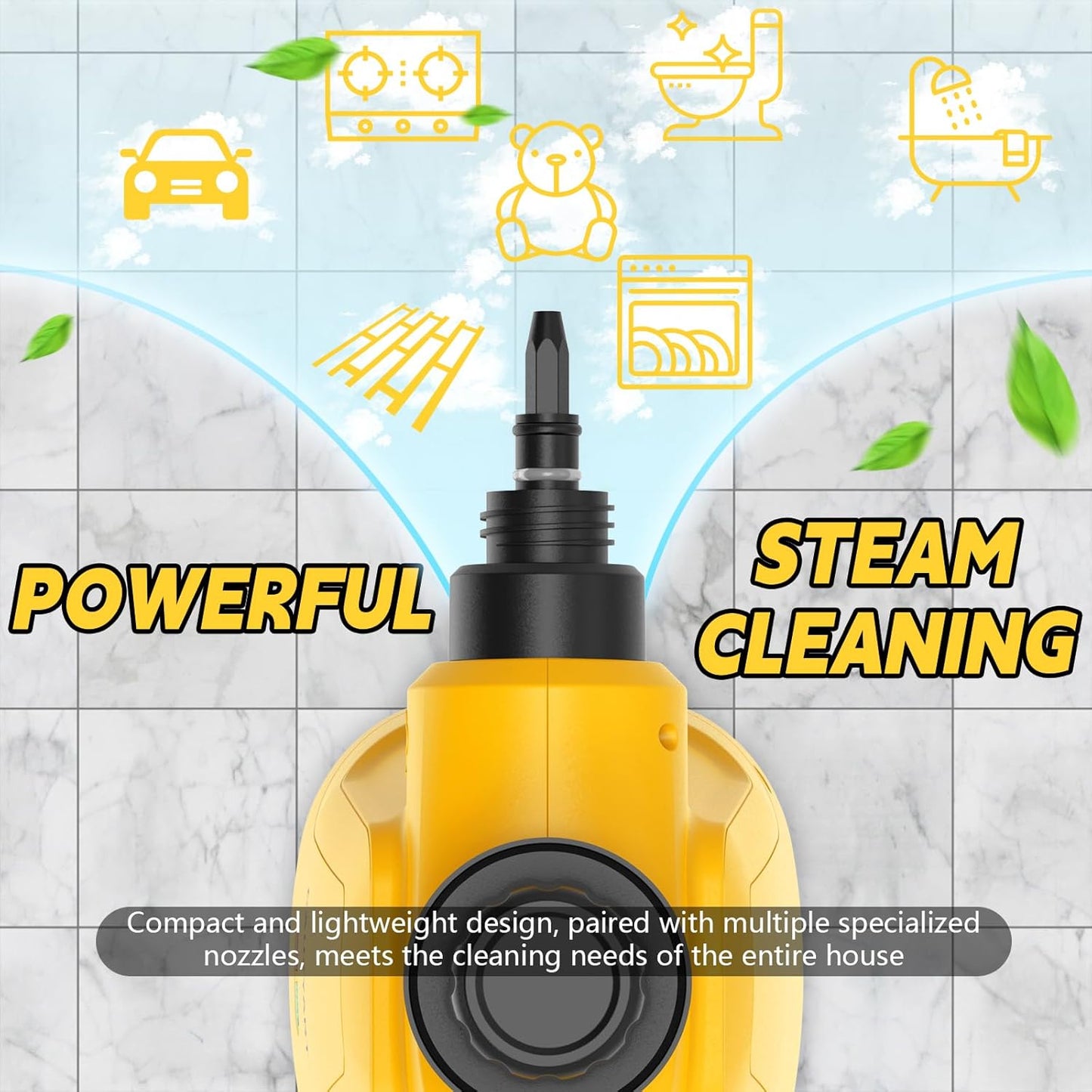 Steam Cleaner for Home, Cauzyart Pressurized HandHeld Steamer for Cleaning with 11pcs Accessories and Safety Lock, Multi-Purpose Steamer for Bathroom,Tile, Window and Car