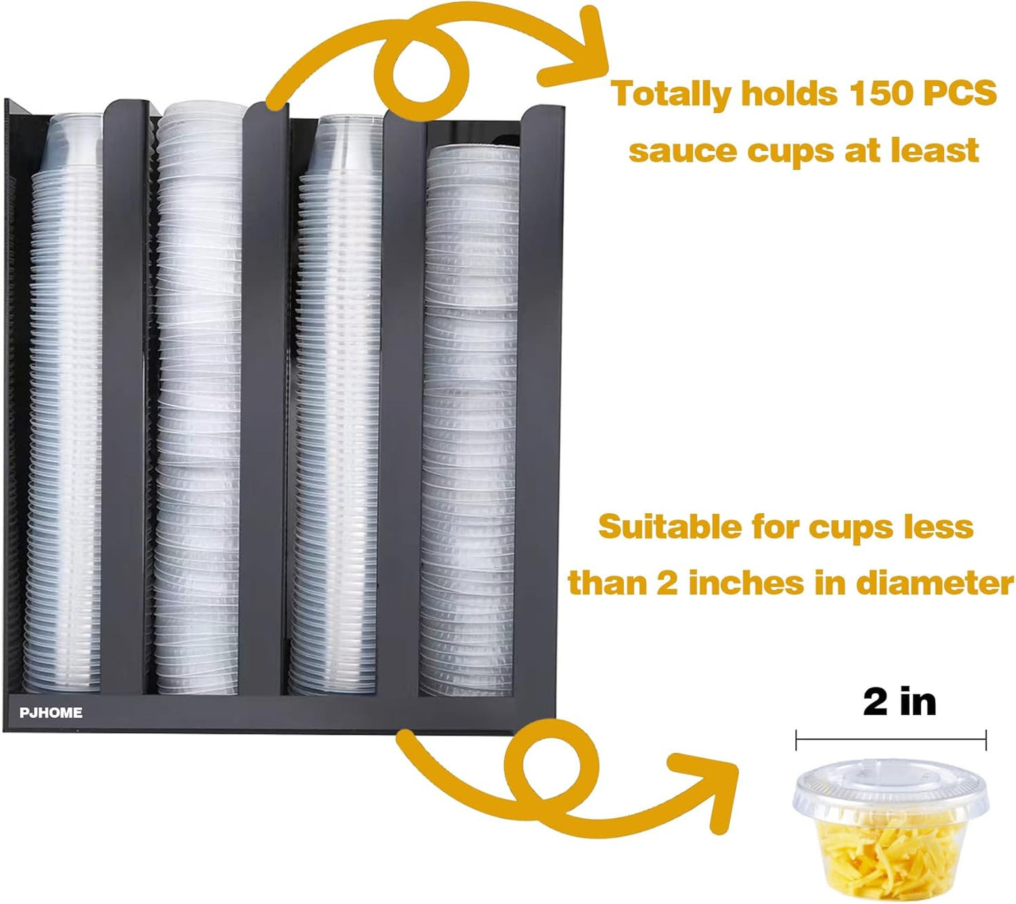 PJHOME Portion Sauce Cup Lid Organizer 4 Compartments Plastic Sauce Cup Holder for Counter Wall Mount Disposable Cup and Lid Storage Restaurant Supplies