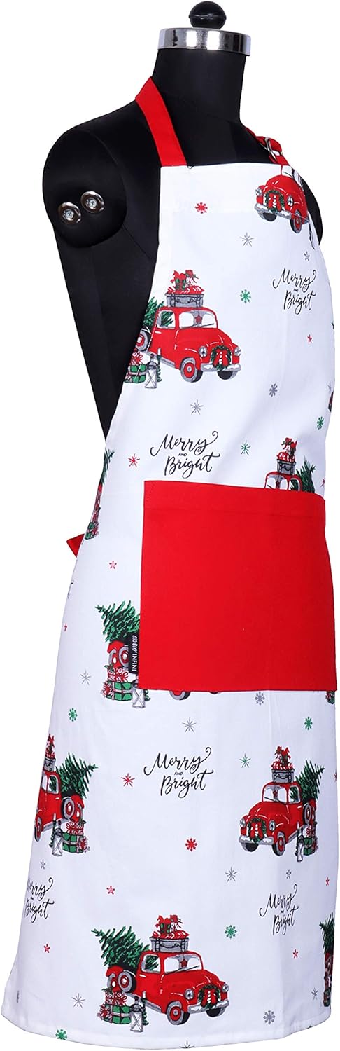 AMOUR INFINI Cotton Womens Apron for Kitchen, Grilling, Baking with Pockets & Adjustable Strap Washable, Reusable Spring Apron (27.5 x 33 Inches)