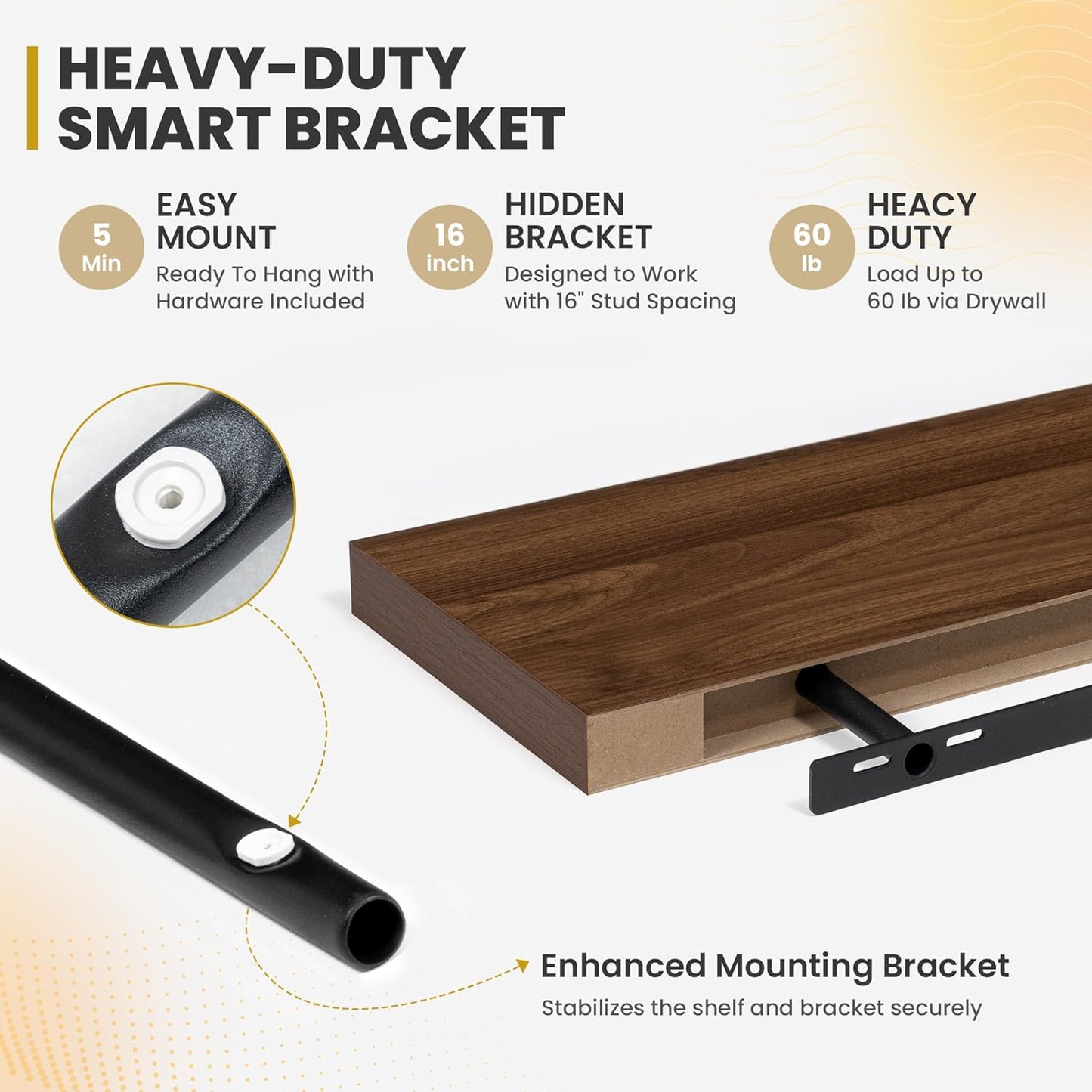 36 Inch Floating Shelves, 9.3" Deep Floating Shelf Wall Mounted, 36" Wall Shelves, Rustic Deep Bookshelf, Large Display Shelves & Storage Shelves for Bedroom, Living Room, Walnut, Set of 2