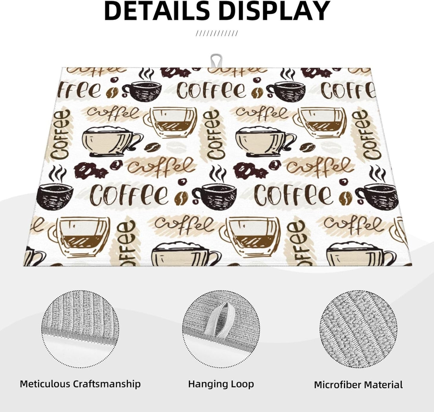 Coffee Dish Drying Mat 18 x 24 Inch, Coffee Drying Mat Absorbent Reversible Microfiber Coffee Kitchen Mat Dish Rack Pad Dish Drainer Mat Brown Coffee Mat for Kitchen Counter Coffee Bar